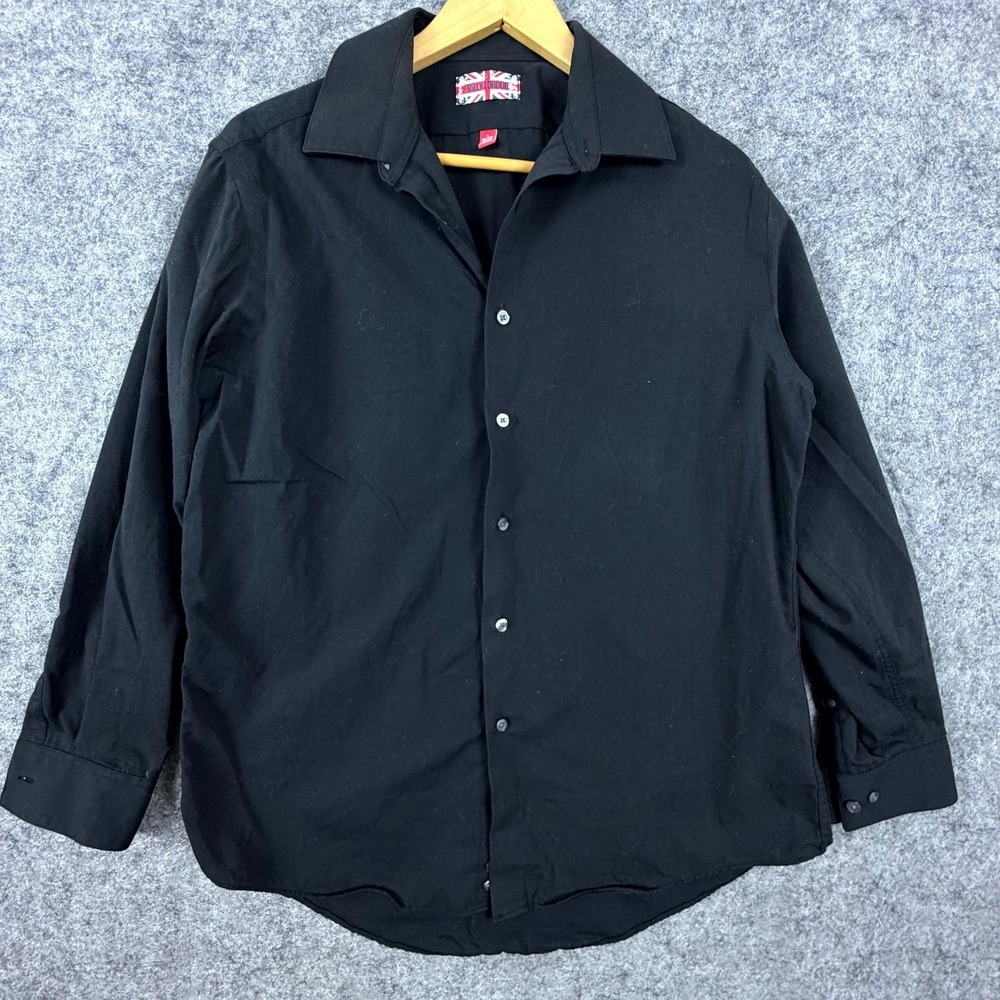 Billy London Dress Shirt Mens L 32-33 Black Cotton Button Up Career Business